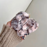 Qfdian Luxury Pink Leopard Print Winter Plush Earphone Case For AirPods 1 2 3 4 Pro 2 Bluetooth Headset Protective Shell With Keychain