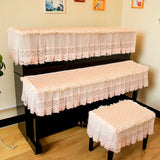Qfdian  3PCS High End Piano Cover Set of 3 Pieces Lace Dustproof Piano Cover Quilted Not Easily Deformed Piano Bench Cover