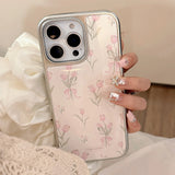Qfdian Ins gilding flower back cover for iphone 14 15 13 pro max 16 promax cartoon tulips shiny phone case
