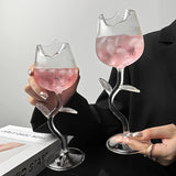 Qfdian  Romantic Rose-Shaped Glass Wine Glasses Drinkware Home Kitchen Bar Party Cocktail Glasses Decorative Beverage Cup Tableware Gift