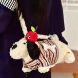 Qfdian Japanese Fluffy Cartoon Striped Dog Shoulder Bag Kawaii Sweet Fashion Women's Handbags Y2k Aesthetic Cute Crossbody Bags Trendy