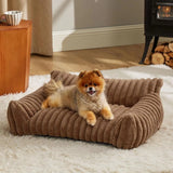 Qfdian  Plush Pet Couch Bed Removable Washable Grid Bar Mat Wave Pattern Warm Pets Sofa Winter Soft Cats Dogs Sofa Bed Pet Supplies Gift