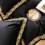 Qfdian 1000TC Egyptian Cotton Luxury Gold Embroidery Bedding Set Black Khaki Patchwork Duvet Cover Bed Sheet Fitted Sheet Pillowcases