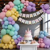 Qfdian  123-Piece Unicorn-Themed Party Decoration Set, Including Macaron-Style Latex Balloons, Suitable for Wedding Decorations, Anniversary Celebrations, and Birthday Party Arrangements, Including a Happy Birthday Banner