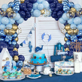 Qfdian  Navy Blue Balloon Garland Arch Kit Macaron Blue Metal Gold Confetti Balloons Birthday Party Baby Shower Gender Reveal Decoration