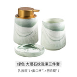 Qfdian Creative Gradient Green Marbled Ceramic Lotion Bottle Toothbrush Holder Soap Dish Set Bathroom Accessories Soap Dispenser Bottle