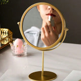 Qfdian  ‌Retro Dressing Table Makeup Mirrors Desktop Portable Rotating Vanity Mirror Metal Wrought Iron Makeup Mirror  Room Decoration
