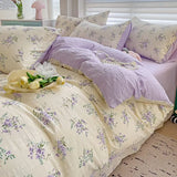 Qfdian Floral print French Style Bedding Set Bubble cotton Duvet Cover Set Washed Cotton Flat Sheet set Queen For Girl Decor Home
