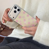 Qfdian  Korean ins sweet niche yellow background pink flowers are suitable for Apple 17ProMax mobile phone case iphone15 new