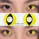 Qfdian 1 Pair Cat Eyes Crazy Lenses Vampire Lenses for Halloween Cosplay Eye Contacts White Lenses Anime Black Colored Lenses