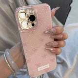 Qfdian  New Korea Bow Illustration Phone Case，For IPhone 16 15 14 13 12 17 Pro Max Mini Plus 16E 17 AIR，Pearl Pendants Cover Cases