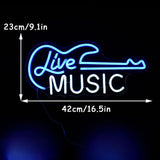 Qfdian  Guitar Neon Sign Blue White Live Music For Wall Decor LED Light Sign Letter Neon Light Art Decorative Light For Music Studio