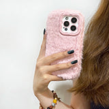 Qfdian New Stand Lens Frame Solid Color Plush Case for iPhone 16 15 14 13 12 11 Pro Max