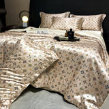 Qfdian 2025 new high-end luxury silky Sleeping naked digital printing washed silk style Bedding Set Duvet Cover Bed Sheet Pillowcases