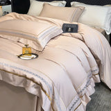 Qfdian 100% Egyptian Cotton Luxury Embroidery Hotel Style Bedding Set Queen King Size Duvet Cover Set Bed Sheet/Fitted Sheet Pillowcase