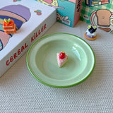 Qfdian  6.2 Inch Ceramic Plate Round Korean Style Ins Household Food Container Fruit Salad Dessert Breakfast Plates Kitchen Dishes Gifts