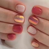 Qfdian 24Pcs Gradient White Fake Nail Short Square Ballet Simple False Nails Press on Wearable Nude Nails Art Full Cover Manicure Tips