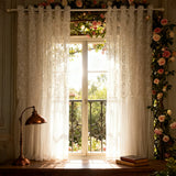 Qfdian  White Lace 3D Rose Curtains Splicing with Romantic Mesh Wrinkle Tulle Curtain for Bedroom Creative Wedding Background Decoration
