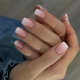 Qfdian 24Pcs Nude White French Fake Nail Short Square Nail Tips Fashion Wearable False Nails with Glue Simple Full Cover Press on Nails