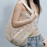 Qfdian  Trendy Grunge Vintage Tote Bags Fashion Women Casual Crochet Handbags All Match Hollow Out Shoulder Underarm Bag Y2k Aesthetic