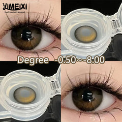 YIMEIXI 2Pcs Color Contact Lenses with Diopters Brown Lens Korean Big Eyes Colored Makeup Lens High Quality Beautiful Pupil New