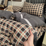 Qfdian  3pcs dark gray plaid Duvet Cover Set (1*Duvet Cover + 2*Pillowcase, Without Core),classic plaid Bedding Set