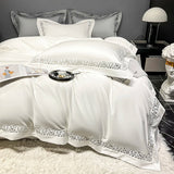 Qfdian  Premium 1200TC Egyptian Cotton Hollow Wide Edge Luxury Bedding Set Soft Duvet Cover Set Flat Bed Sheet Pillowcases 4Pcs
