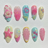 Qfdian  24pcs Gold Pink Flower Press On Nails Glossy Almond Autumn Wearable Fake Nails With Pearl Gold Ball Decor Ballet False Nail Tips
