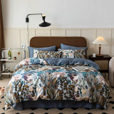 Qfdian 1000TC Egyptian Cotton Flowers Plant Prints Bedding Set Single Double Queen King Size Duvet cover Set Bed Sheet Pillowcases 4Pcs