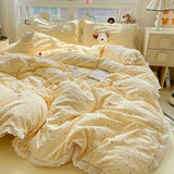 Qfdian  Cute INS Princess Bedding Set New Soft Cotton Lace Bed Flat Sheet Twin Queen Size Duvet Set Pillowcase Bed Linens Set Girls