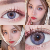 Qfdian 2PCS  Red Color Contact Lenses Large Diameter 14.5mm Myopia Degree Colored Lens Blue Beauty Pupil Makeup One Year Use
