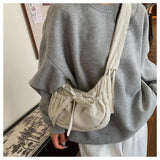 Qfdian Women Ins Casual Sweet Kawaii Bow Handbags Pleated Y2k Aesthetic Vintage Underarm Bag Fashion All Match Shoulder Crossbody Bags