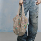 Qfdian  Trendy Grunge Vintage Tote Bags Fashion Women Casual Crochet Handbags All Match Hollow Out Shoulder Underarm Bag Y2k Aesthetic