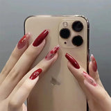 Qfdian  24pcs Floral Coffin Nails Set Press on Nails Cat Eye Fake Nails Butterfly Flower Design False Nails Wearable Manicure Nail Tips