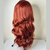 Qfdian Reddish Brown Wig Body Wave Synthetic Lace Front Wig Glueless Auburn Colored Copper Red Hair Frontal Lace Wigs for Women