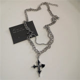 Qfdian  Punk Rock Black Heart Cross Pendant Chain Necklace For Men Women Cool Hip Hop Street Vintage 90s Y2K Grunge Goth Accessories