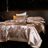 Qfdian 22 Momme Natural Mulberry Silk Luxury Bedding Set Yarn-dyed Jacquard Silk Cotton Duvet Cover Flat Sheet With Pillowcases 4Pcs