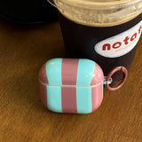 Qfdian Cute Blue Stripe Imd Silicone Earphone Case With Keychain For Apple AirPods 1 2 3 4 Pro 2 Bluetooth Headphone Protection Cover
