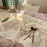 Qfdian  New Comforter Sets Bedding Sets and Components With Bowknot Lace 4PCS Soft Bedding Sets For Girls Women Home Bedroom