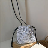Qfdian  Luxury Design Sequined Drawstring Mini Handbags Pleated Casual Y2k Aesthetic Shoulder Bag Trend Vintage All Match Crossbody Bags