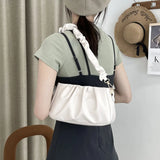 Qfdian Luxury Design Y2k Aesthetic Fairy Handbags Women Elegant Simple Pleated Shoulder Bags Fashion Office Lady All Match Underarm Bag