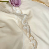 Qfdian Rose Flowers Embroidery Lace Ruffles Luxury Bedding Set 1000TC Egyptian Cotton Duvet Cover Set Flat/Fitted Bed Sheet Pillowcases