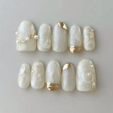 Qfdian  10Pcs Crystal Cat Eye Press on Nails Star Glitter Nail Creme Ballet Delicate Bowknot False Nails Sweet French Almond Fake Nails