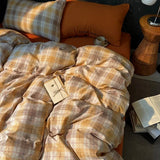 Qfdian  High Quality Beauty Bedding Set Plaid Duvet Cover Bed Sheet Set With Pillowcases Adult Dormitory Queen Size Winter Home Decor