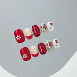 Qfdian  10pcs Handmade Red French Press on Nails Christmas Cat Eye Fake Nail Wearable European Winter Glitter Diamond Decor False Nails