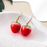 Qfdian Delicate Red Strawberry Flower Drop Earrings for Women 3D Simulated Fruit Green Leaves Earrings Girls Jewelry Accessories