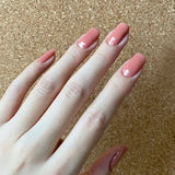 Qfdian 24Pcs Nude Pink Nail Tips Short Round Head False Nails with Design Wearable Finished Fake Nails Full Cover Press on Nails