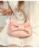 Qfdian Japanese Sweet Kawaii Bow Purses and Handbags Women Casual Top-Handle Bags Y2k Elegant Shoulder Crossbody Bag Fashion Clutches