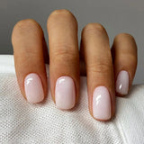 Qfdian 24Pcs Nude White French Fake Nail Short Square Nail Tips Fashion Wearable False Nails with Glue Simple Full Cover Press on Nails