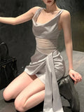 Qfdian  Summer Lady French Elegant Y2k Sexy Irregular Suspended Mini Dress Fashiona Unique Versatile Women Sleeveless Short Party Dress